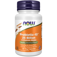 Пробиотик-10, Probiotic, Now Foods, 25 млрд КОЕ, с 10 пробиотическими штаммами, без молочных продуктов, сои и глютена, 30 капсул