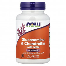 Глюкозамін та хондроїтин з MСM, Glucosamine & Chondroitin with MSM, Now Foods, 90 рослинних капсул