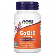 Коэнзим Q10, Coenzyme Q10, Now Foods, с ягодами боярышника, 100 мг, 30 вегетарианских капсул Коэнзим Q10, Coenzyme Q10, Now Foods, с ягодами боярышника, 100 мг, 30 вегетарианских капсул