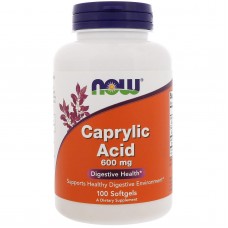Каприловая кислота, Caprylic Acid, Now Foods, 600 мг, 100 капсул
