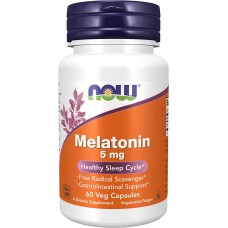 Мелатонин, Melatonin, Now Foods, 5 мг, 60 вегетарианских капсул
