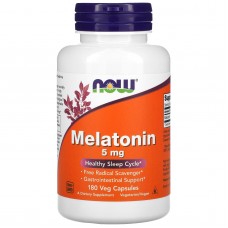 Мелатонин, Melatonin, Now Foods, 5 мг, 180 вегетарианских капсул