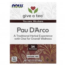 По д'арко, Pau D'Arco, Now Foods, Real Tea, без кофеина, 24 чайных пакетика, 48 г