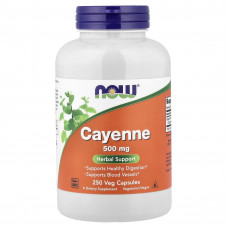 Каєнський перець, Cayenne, Now Foods, 500 мг, 250 вегетаріанських капсул