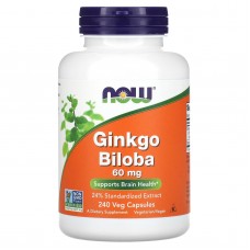 Гинкго Билоба, Ginkgo Biloba, Now Foods, 60 мг, 240 вегетарианских капсул Гинкго Билоба, Ginkgo Biloba, Now Foods, 60 мг, 240 вегетарианских капсул