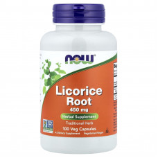 Корінь солодки, Licorice Root, Now Foods, 450 мг, 100 вегетаріанських капсул