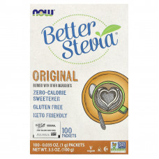 Стевія, BetterStevia, Now Foods, підсолоджувач з нульовою калорійністю, оригінальний, 100 пакетів, 100 г