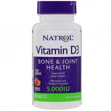 Витамин D3, Vitamin D3, Natrol, вкус клубники, 5000 МЕ, 90 таблеток Витамин D3, Vitamin D3, Natrol, вкус клубники, 5000 МЕ, 90 таблеток