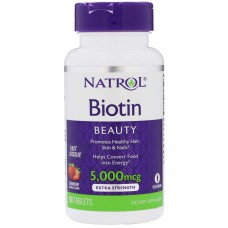 Биотин, Biotin, вкус клубники, Natrol, 5000 мкг, 90 таблеток Биотин, Biotin, вкус клубники, Natrol, 5000 мкг, 90 таблеток
