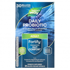 Пробиотики + пребиотики, Fortify, Nature's Way, ежедневные, 30 млрд КОЕ, для взрослых, 30 капсул с отсроченным высвобождением Пробиотики + пребиотики, Fortify, Nature's Way, ежедневные, 30 млрд КОЕ, для взрослых, 30 капсул с отсроченным высвобождением