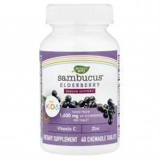 Бузина для детей, Sambucus for Kids, Standardized Elderberry, Nature's Way, 40 жевательных таблеток Бузина для детей, Sambucus for Kids, Standardized Elderberry, Nature's Way, 40 жевательных таблеток
