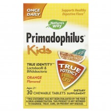 Пробиотики для детей, Primadophilus, Nature's Way, для детей от 2 лет, со вкусом апельсина, 3 млрд КОЕ, 30 жевательных таблеток Пробиотики для детей, Primadophilus, Nature's Way, для детей от 2 лет, со вкусом апельсина, 3 млрд КОЕ, 30 жевательных таблеток