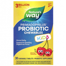 Пробиотики для детей, Primadophilus® Kids Probiotic Chewable, для детей от 2 лет, с вишнёвым вкусом, 3 млрд КОЕ, 30 жевательных таблеток Пробиотики для детей, Primadophilus® Kids Probiotic Chewable, для детей от 2 лет, с вишнёвым вкусом, 3 млрд КОЕ, 30 жевательных таблеток