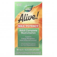 Мультивитамины, 3 в день, Alive!® Max3 Potency, Nature's Way, без железа, 90 таблеток Мультивитамины, 3 в день, Alive!® Max3 Potency, Nature's Way, без железа, 90 таблеток