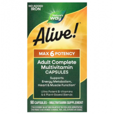 Мультивитамины, Alive!, Adult Complete Multivitamin, Nature's Way, без добавления железа, 90 капсул Мультивитамины, Alive!, Adult Complete Multivitamin, Nature's Way, без добавления железа, 90 капсул