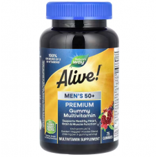 Мультивитамины для мужчин 50 +, Alive! Men's Multi-Vitamin Multi-Mineral, Nature's Way,  апельсин, виноград и вишня, 75 жевательных конфет Мультивитамины для мужчин 50 +, Alive! Men's Multi-Vitamin Multi-Mineral, Nature's Way,  апельсин, виноград и вишня, 75 жевательных конфет