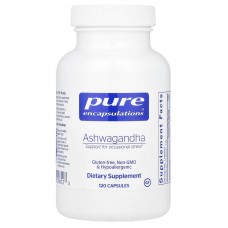 Ашваганда, Ashwagandha, Pure Encapsulations, для підтримки щитовидної залози, суглобів, адаптогенів, розумового зосередження, емоційного благополуччя та пам'яті, 500 мг, 120 капсул