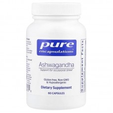 Ашвагандха, Ashwagandha, Pure Encapsulations, для підтримки щитовидної залози, суглобів, адаптогенів, розумового зосередження, емоційного благополуччя та пам'яті, 500 мг, 60 капсул