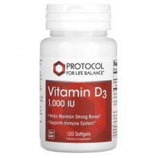 Витамин D3, Vitamin D3, Protocol for Life Balance, 1000 МЕ, 120 гелевых капсул Витамин D3, Vitamin D3, Protocol for Life Balance, 1000 МЕ, 120 гелевых капсул