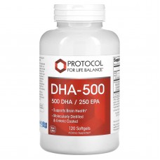 Докозагексаеновая кислота (ДГК), DHA-500, Protocol for Life Balance, 500 ДГК/250 ЭПК, 120 гелевых капсул Докозагексаеновая кислота (ДГК), DHA-500, Protocol for Life Balance, 500 ДГК/250 ЭПК, 120 гелевых капсул