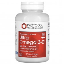Омега-3 Ультра с витамином D3, Ultra Omega 3-D, Protocol for Life Balance, молекулярно-дистиллированная, 600 ЭПК/300 ДГК, с лимонным маслом, 90 рыбных гелевых капсул Омега-3 Ультра с витамином D3, Ultra Omega 3-D, Protocol for Life Balance, молекулярно-дистиллированная, 600 ЭПК/300 ДГК, с лимонным маслом, 90 рыбных гелевых капсул