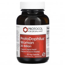 Пробиотики для женщин, ProtoDophilus Woman, Protocol for Life Balance, 20 млрд КОЕ, 50 веганских капсул Пробиотики для женщин, ProtoDophilus Woman, Protocol for Life Balance, 20 млрд КОЕ, 50 веганских капсул