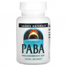 ПАБК (пара-аминобензойная кислота), PABA, Source Naturals, 100 мг, 250 таблеток ПАБК (пара-аминобензойная кислота), PABA, Source Naturals, 100 мг, 250 таблеток