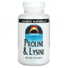 Лизин Пролин, L-Proline L-Lysine, Source Naturals, 550 мг, 120 таблеток Лизин Пролин, L-Proline L-Lysine, Source Naturals, 550 мг, 120 таблеток