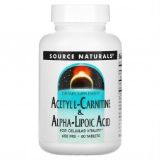 Ацетил карнитин + альфа-липоевая кислота, Acetyl L-Carnitine & Alpha Lipoic Acid, Source Naturals, 650 мг, 60 таблеток Ацетил карнитин + альфа-липоевая кислота, Acetyl L-Carnitine & Alpha Lipoic Acid, Source Naturals, 650 мг, 60 таблеток