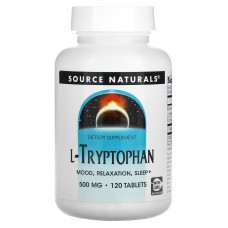 Триптофан, L-Tryptophan, Source Naturals, 500 мг, 120 таблеток Триптофан, L-Tryptophan, Source Naturals, 500 мг, 120 таблеток