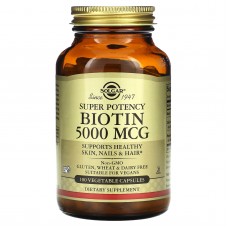 Биотин, Biotin, Solgar, 5000 мкг, 100 растительных капсул Биотин, Biotin, Solgar, 5000 мкг, 100 растительных капсул