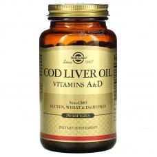 Витамин А и D из масла печени трески, Cod Liver Oil, Vitamins A & D, Solgar, 250 гелевых капсул Витамин А и D из масла печени трески, Cod Liver Oil, Vitamins A & D, Solgar, 250 гелевых капсул