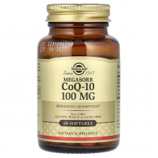 Коэнзим CoQ-10, Megasorb CoQ-10, Solgar, 100 мг, 60 гелевых капсул Коэнзим CoQ-10, Megasorb CoQ-10, Solgar, 100 мг, 60 гелевых капсул