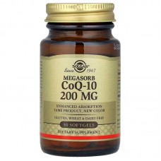 Коэнзим Q10, Megasorb CoQ-10, Solgar, 200 мг, 30 гелевых капсул Коэнзим Q10, Megasorb CoQ-10, Solgar, 200 мг, 30 гелевых капсул