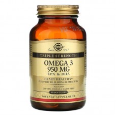 Омега-3, рыбий жир, Omega-3, EPA & DHA, Solgar, тройная сила, 950 мг, 50 гелевых капсул Омега-3, рыбий жир, Omega-3, EPA & DHA, Solgar, тройная сила, 950 мг, 50 гелевых капсул