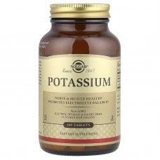 Калій, Potassium, Solgar, 99 мг, 100 таблеток