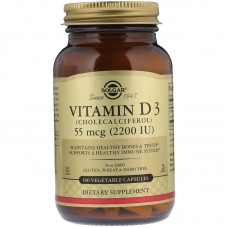 Витамин D3 (холекальциферол), Vitamin D3, Solgar, 55 мкг (2200 МЕ), 100 вегетарианских капсул Витамин D3 (холекальциферол), Vitamin D3, Solgar, 55 мкг (2200 МЕ), 100 вегетарианских капсул