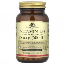 Витамин D3 (холекальциферол), Vitamin D3, Solgar, 15 мкг (600 МЕ), 120 вегетарианских капсул Витамин D3 (холекальциферол), Vitamin D3, Solgar, 15 мкг (600 МЕ), 120 вегетарианских капсул