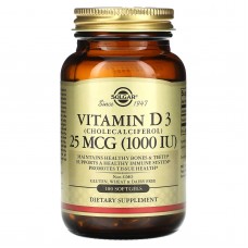 Витамин D3 (холекальциферол), Vitamin D3, Solgar, 25 мкг (1000 МЕ), 100 гелевых капсул Витамин D3 (холекальциферол), Vitamin D3, Solgar, 25 мкг (1000 МЕ), 100 гелевых капсул