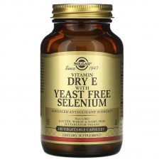 Витамин Е сухой, Vitamin E, Solgar, с селеном без дрожжей, 100 вегетарианских капсул Витамин Е сухой, Vitamin E, Solgar, с селеном без дрожжей, 100 вегетарианских капсул