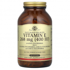 Витамин Е, d-альфа-токоферол плюс d-гамма-токоферол, d-дельта-токоферол и d-бета-токоферол, Vitamin E, Solgar, натуральный, 268 мг (400 МЕ), 250 гелевых капсул Витамин Е, d-альфа-токоферол плюс d-гамма-токоферол, d-дельта-токоферол и d-бета-токоферол, Vitamin E, Solgar, натуральный, 268 мг (400 МЕ), 250 гелевых капсул