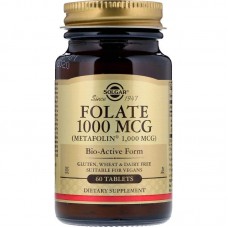 Фолат, метилфолат, Folate, Solgar 1000 мкг, 60 таблеток Фолат, метилфолат, Folate, Solgar 1000 мкг, 60 таблеток