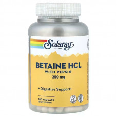 Бетаїн HCl + пепсин, HCL with Pepsin, Solaray, 250 мг, 180 вегетаріанських капсул