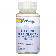 Лизин и бета-глюкан, L-Lysine & Beta Glucan, Solaray, 1000 мг, 60 капсул Лизин и бета-глюкан, L-Lysine & Beta Glucan, Solaray, 1000 мг, 60 капсул