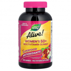 Мультивитамины для женщин старше 50 лет,  Women's 50+ Gummy, Nature's Way, Alive!, смесь ягод, 150 жевательных таблеток Мультивитамины для женщин старше 50 лет,  Women's 50+ Gummy, Nature's Way, Alive!, смесь ягод, 150 жевательных таблеток