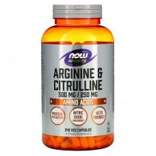 Аргінін та цитрулін, Arginine & Citrulline, Now Foods, Sports, 500 мг/250 мг, 240 вегетаріанських капсул Аргінін та цитрулін, Arginine & Citrulline, Now Foods, Sports, 500 мг/250 мг, 240 вегетаріанських капсул