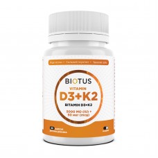 Витамин D3+К2, Vitamin D3+K2, Biotus, 5000 МО/50 мкг, 60 капсул Витамин D3+К2, Vitamin D3+K2, Biotus, 5000 МО/50 мкг, 60 капсул