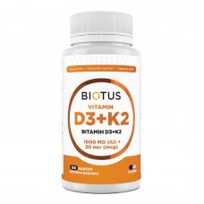 Витамин D3+К2, Vitamin D3+K2, Biotus, 1000 МЕ/50 мкг, 120 капсул Витамин D3+К2, Vitamin D3+K2, Biotus, 1000 МЕ/50 мкг, 120 капсул