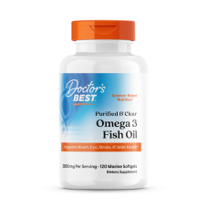Риб'ячий жир омега-3, Omega 3 Fish Oil, Doctor's Best, очищений і прозорий, 2000 мг, 120 гелевих капсул з морською водою (1000 мг на капсулу)