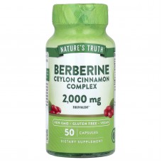 Берберін з цейлонською корицею, Berberine Ceylon Cinnamon Complex, Nature's Truth, комплекс, 2000 мг, 50 капсул Берберін з цейлонською корицею, Berberine Ceylon Cinnamon Complex, Nature's Truth, комплекс, 2000 мг, 50 капсул